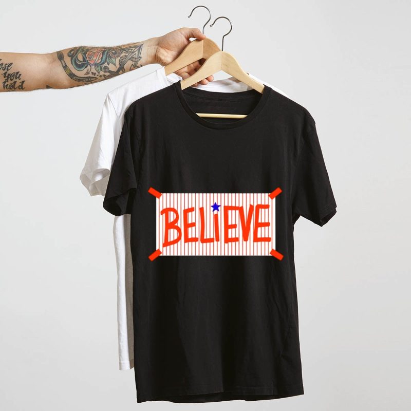 Philadelphia Phillies Believe Star Red Stripes Fan T-Shirt - Image 4