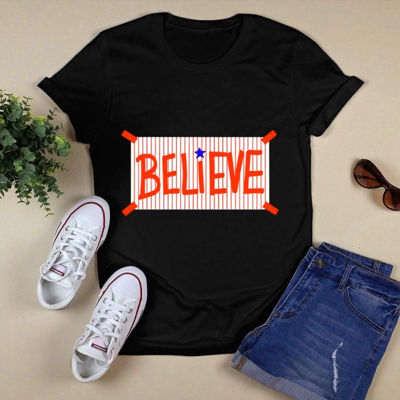 Philadelphia Phillies Believe Star Red Stripes Fan T-Shirt - Image 5
