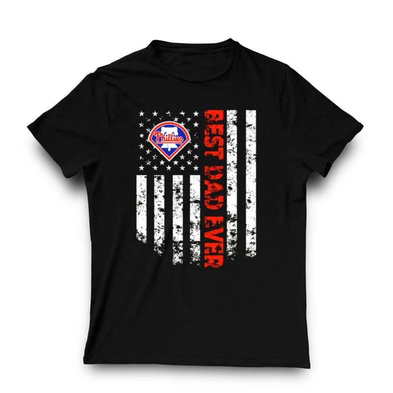 Philadelphia Phillies Best Dad Ever T-Shirt with American Flag Print - Image 3