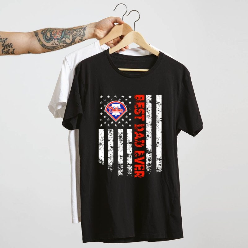 Philadelphia Phillies Best Dad Ever T-Shirt with American Flag Print - Image 4