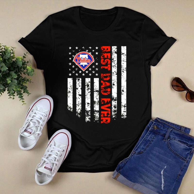 Philadelphia Phillies Best Dad Ever T-Shirt with American Flag Print - Image 5
