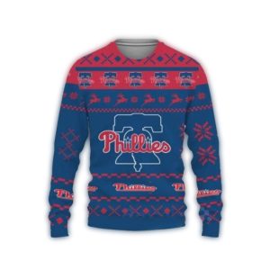 Philadelphia Phillies Liberty Bell Ugly Christmas Sweater in Blue & Red