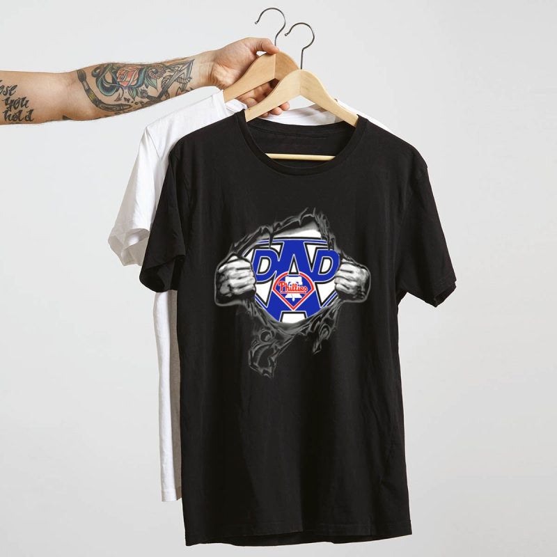 Philadelphia Phillies Dad Superhero Emblem T-Shirt for Proud Fans - Image 4