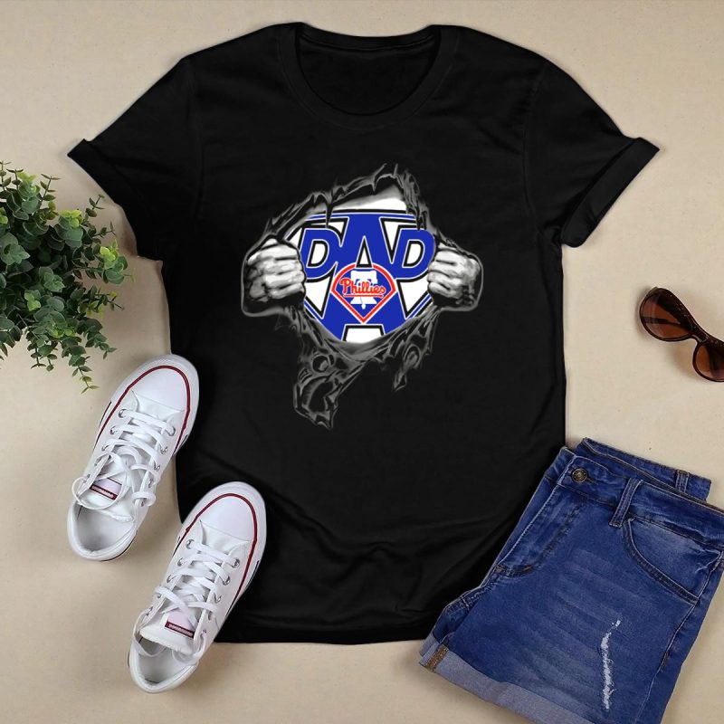Philadelphia Phillies Dad Superhero Emblem T-Shirt for Proud Fans - Image 5