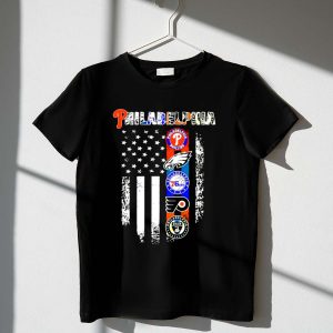 Philadelphia Sports Team American Flag T-Shirt - Phillies, Eagles, 76ers, Flyers, Union