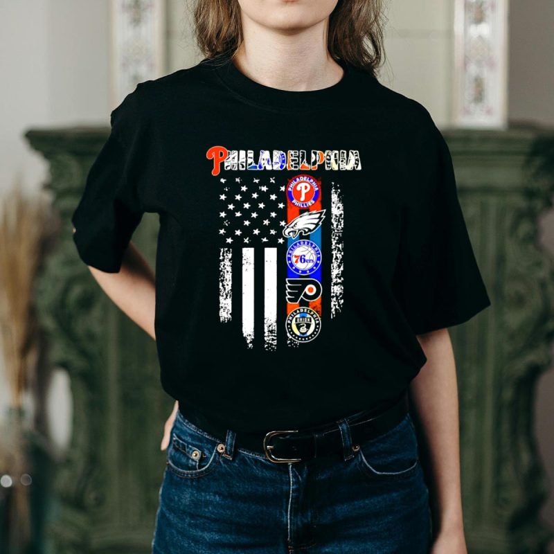 Philadelphia Sports Team American Flag T-Shirt - Phillies, Eagles, 76ers, Flyers, Union - Image 2