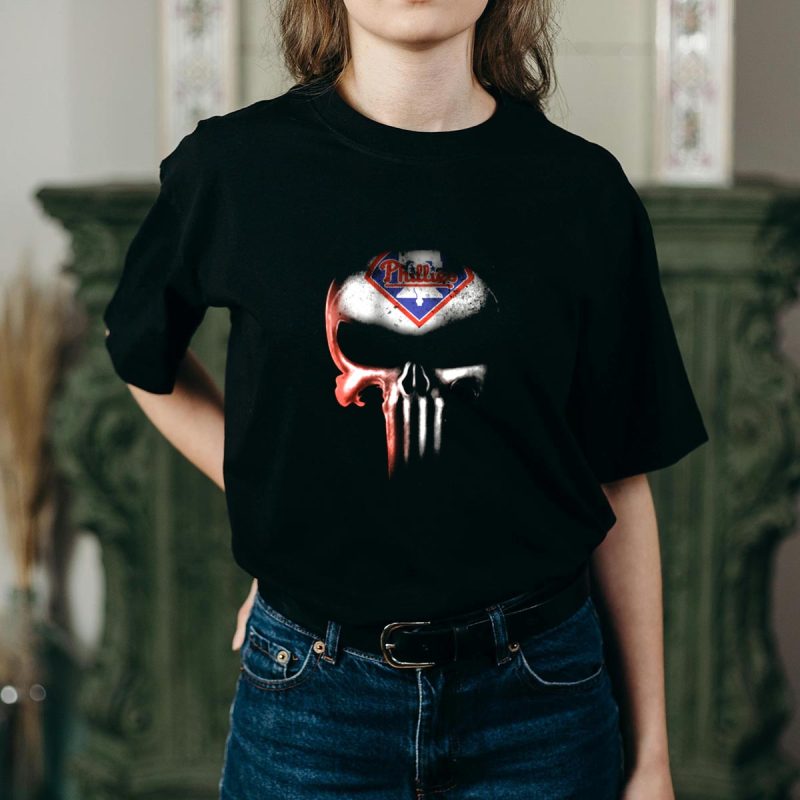 Philadelphia Phillies Punisher Skull Graphic T-Shirt for Fans - Image 2