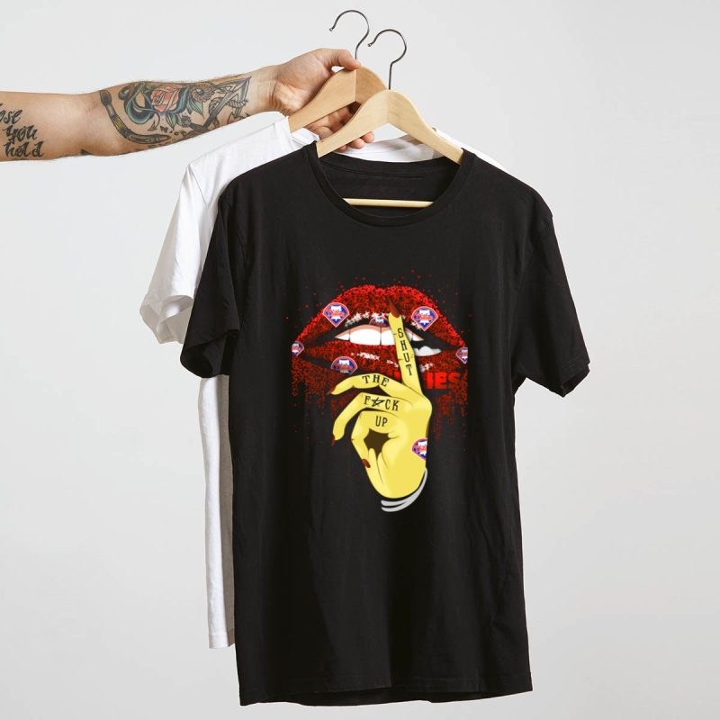 Philadelphia Phillies Glitter Lip Shut Up T-Shirt for Baseball Fans - Image 4