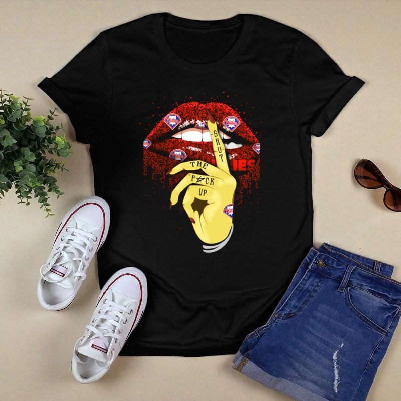 Philadelphia Phillies Glitter Lip Shut Up T-Shirt for Baseball Fans - Image 5