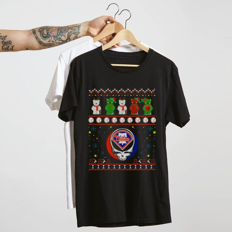 Philadelphia Phillies Grateful Dead Bears Winter Baseball T-Shirt - Image 4