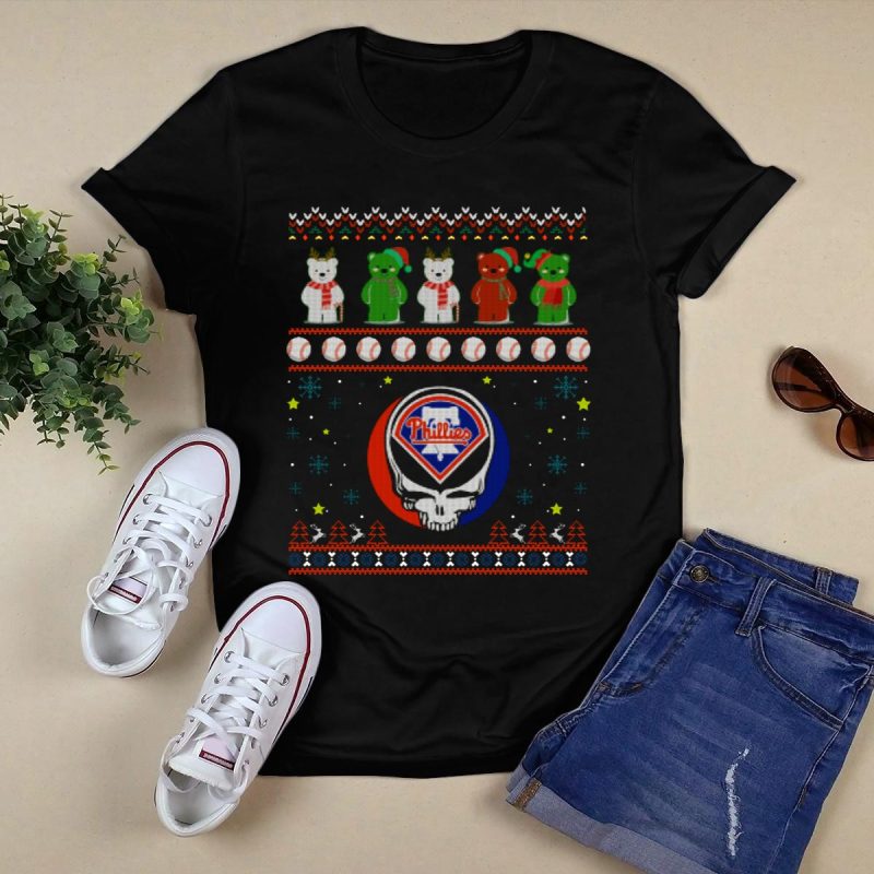 Philadelphia Phillies Grateful Dead Bears Winter Baseball T-Shirt - Image 5