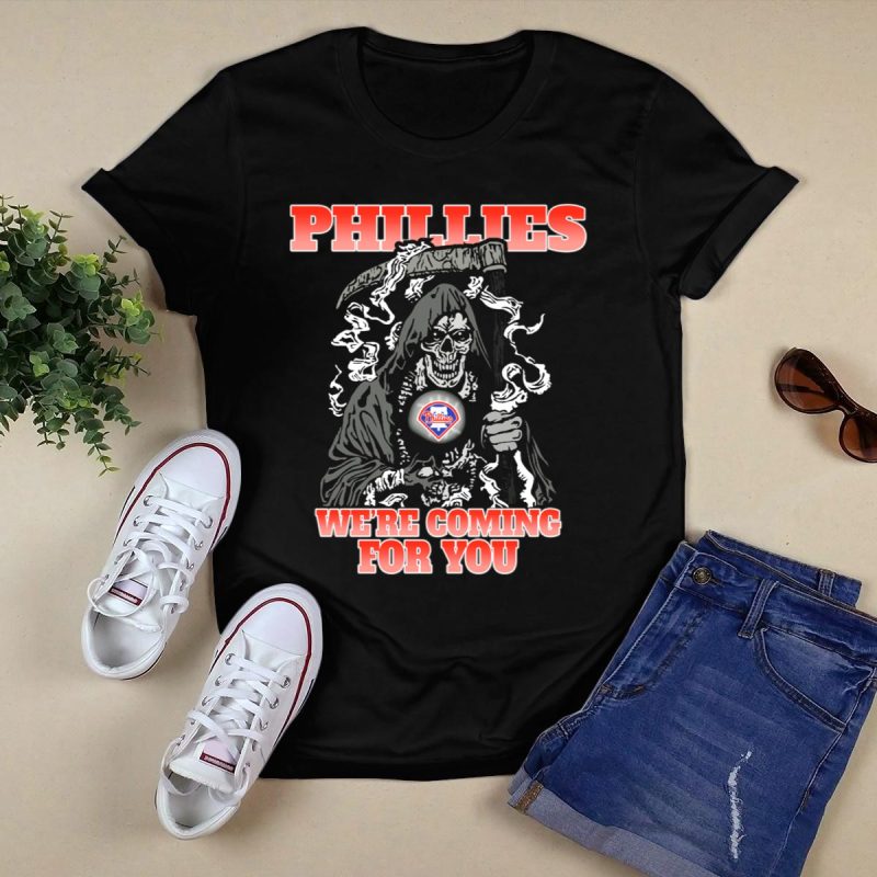Bold Philadelphia Phillies Grim Reaper Graphic T-Shirt for Die-Hard Fans - Image 5