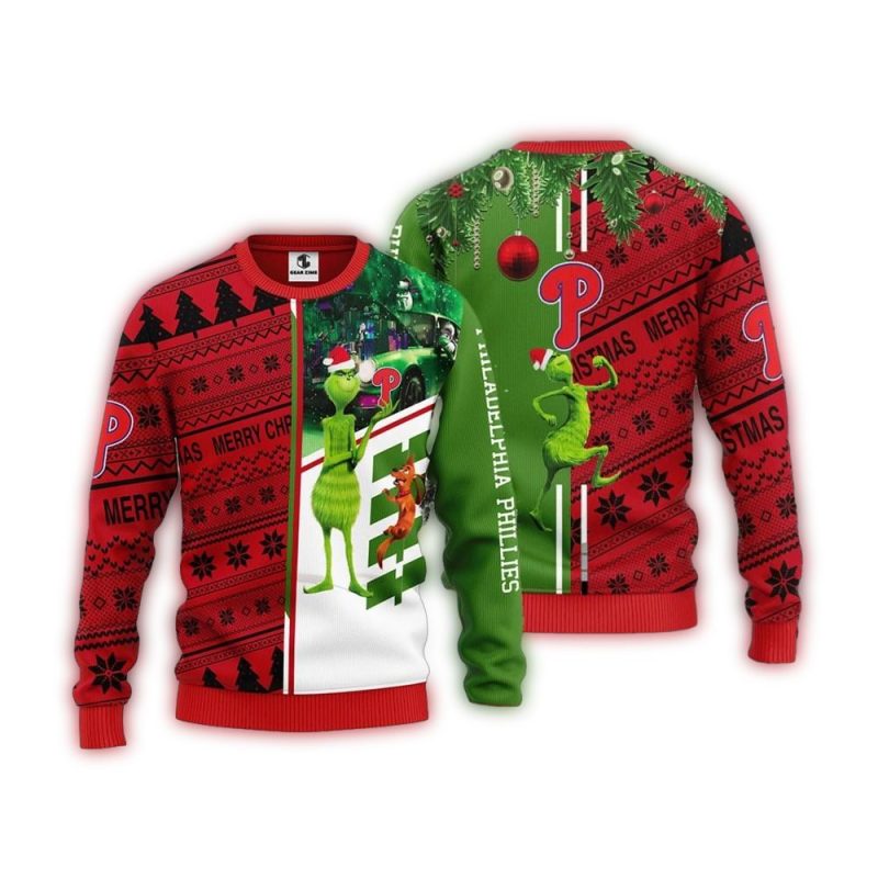 Grinch & Scooby-Doo Philadelphia Phillies Christmas Ugly Sweater - Image 3