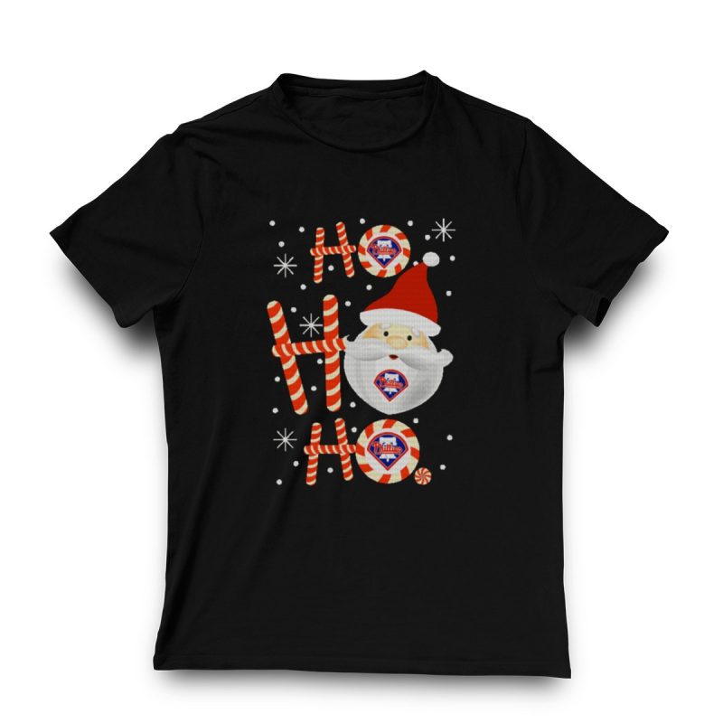Philadelphia Phillies Christmas Santa Candy Cane T-Shirt for Fans - Image 3