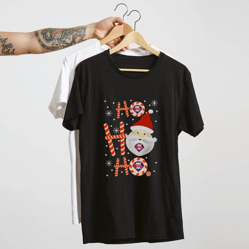 Philadelphia Phillies Christmas Santa Candy Cane T-Shirt for Fans - Image 4