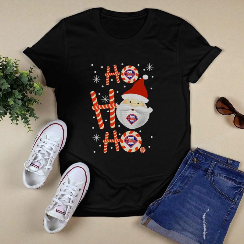 Philadelphia Phillies Christmas Santa Candy Cane T-Shirt for Fans - Image 5