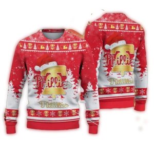 Philadelphia Phillies Ugly Sweater with Santa Hat & Gold Liberty Bell Design