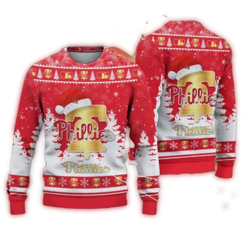 Philadelphia Phillies Ugly Sweater with Santa Hat & Gold Liberty Bell Design