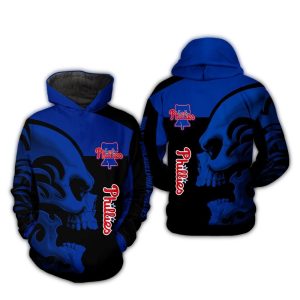 Philadelphia Phillies Skull Art All Over Print Hoodie for Fans