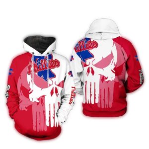 Philadelphia Phillies Skull Punisher All Over Print Hoodie for Fans