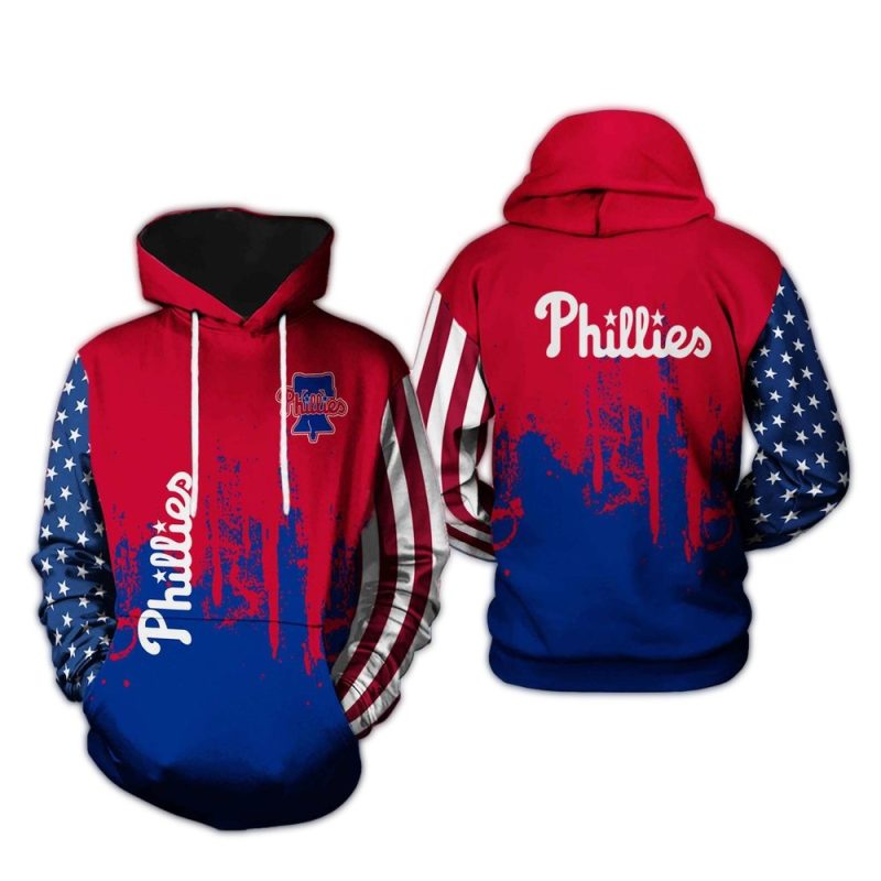 Philadelphia Phillies All-Over Print T-Shirt with American Flag Design - Image 2