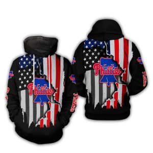 Philadelphia Phillies All Over Print Hoodie with US Flag Design