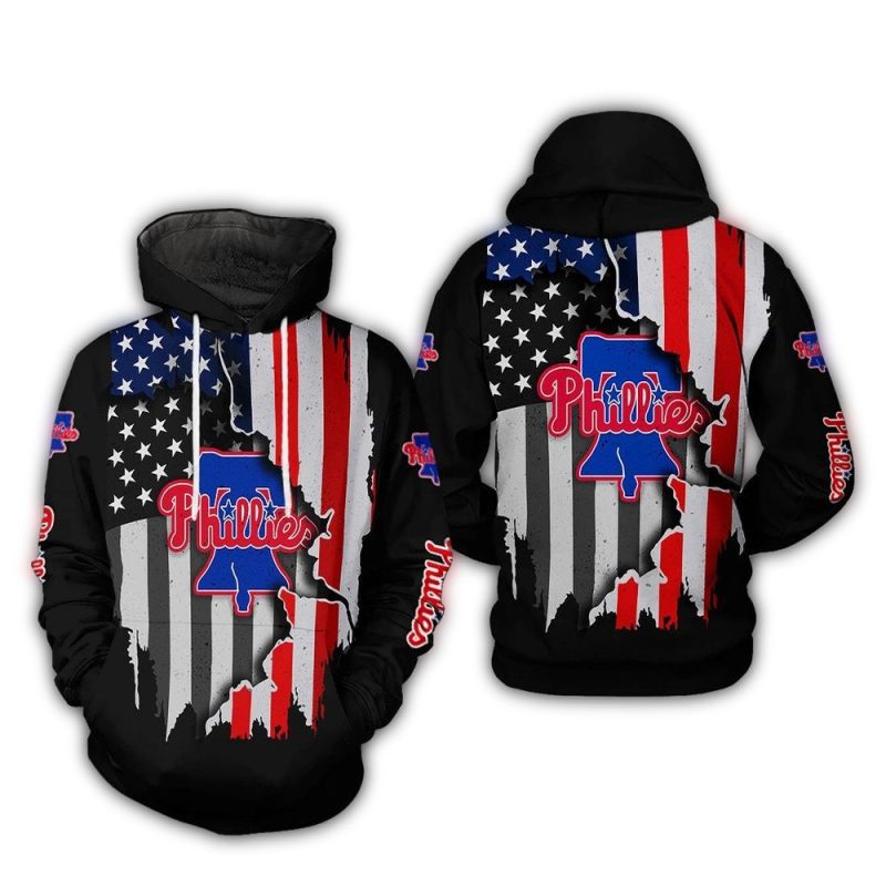 Philadelphia Phillies All Over Print Hoodie with US Flag Design