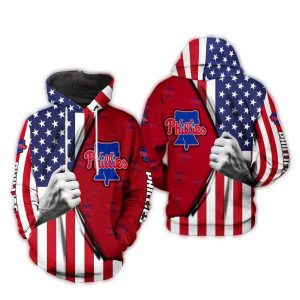 Philadelphia Phillies All Over Print Hoodie - In My Heart with Flag Design