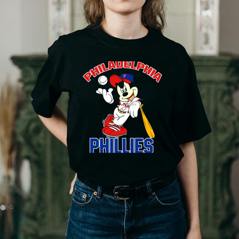 Philadelphia Phillies Mickey Mouse Baseball Player T-Shirt for Fans - Image 2