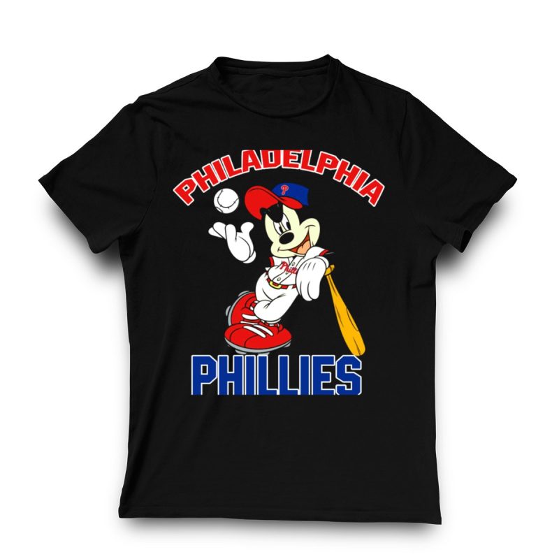 Philadelphia Phillies Mickey Mouse Baseball Player T-Shirt for Fans - Image 3
