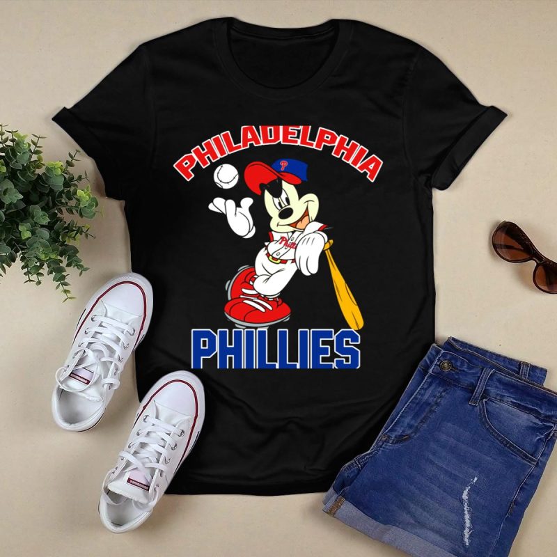 Philadelphia Phillies Mickey Mouse Baseball Player T-Shirt for Fans - Image 5
