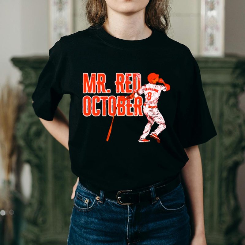 Mr Red October Philadelphia Phillies #8 Player T-Shirt for Fans - Image 2