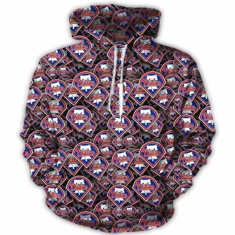 Philadelphia Phillies All Over Print Hoodie with Multi Logo Design