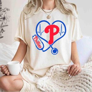 Philadelphia Phillies Nurse Heartbeat Stethoscope T-Shirt for Healthcare Professionals