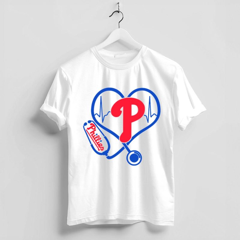 Philadelphia Phillies Nurse Heartbeat Stethoscope T-Shirt for Healthcare Professionals - Image 4