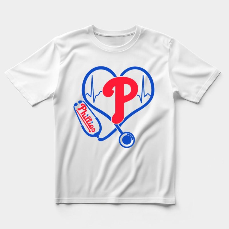 Philadelphia Phillies Nurse Heartbeat Stethoscope T-Shirt for Healthcare Professionals - Image 5