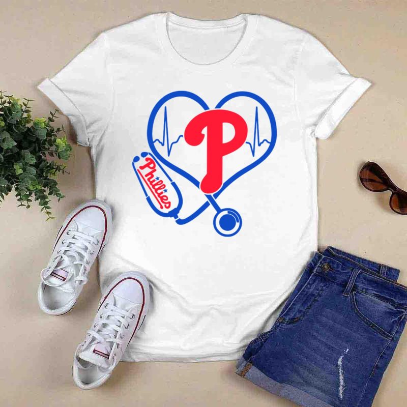 Philadelphia Phillies Nurse Heartbeat Stethoscope T-Shirt for Healthcare Professionals - Image 6