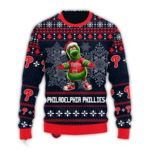 Philadelphia Phillies Christmas Carol Ugly Sweater with Phillie Phanatic