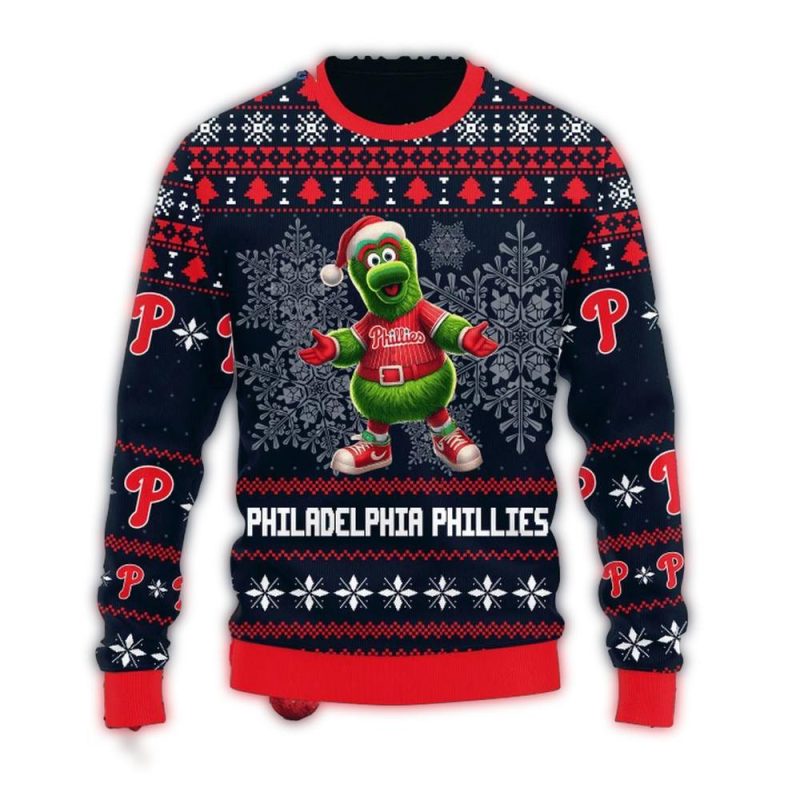 Philadelphia Phillies Christmas Carol Ugly Sweater with Phillie Phanatic