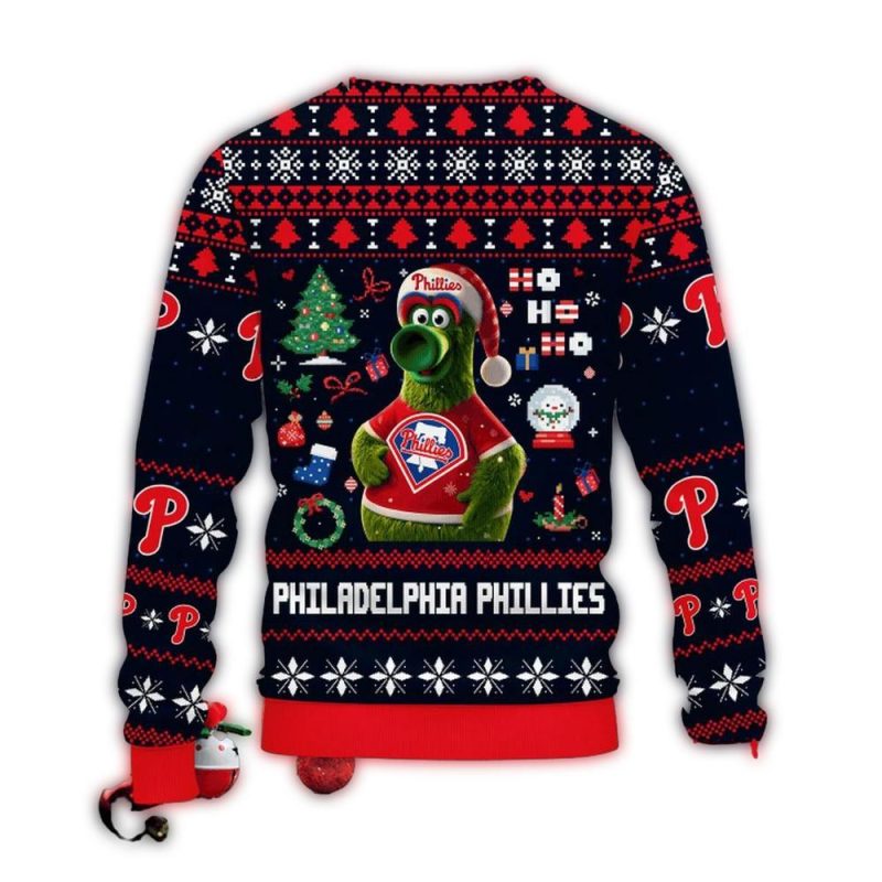 Philadelphia Phillies Christmas Carol Ugly Sweater with Phillie Phanatic - Image 2