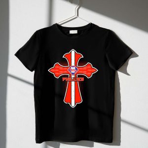 Philadelphia Phillies Red T-Shirt with White Stripe and Cross Logo