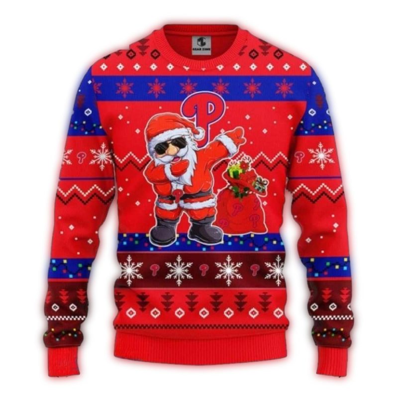 Philadelphia Phillies Christmas Ugly Sweater with Santa Dabbing Design