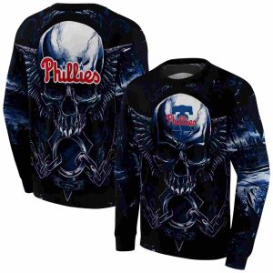 Philadelphia Phillies Skull Artwork All Over Print Sweatshirt
