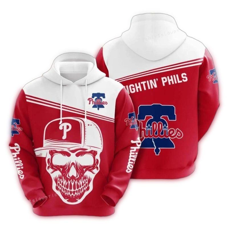 Philadelphia Phillies Skull Fighting Phils All-Over Print Hoodie for Fans