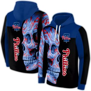 Philadelphia Phillies Skull Motif All Over Print Hoodie
