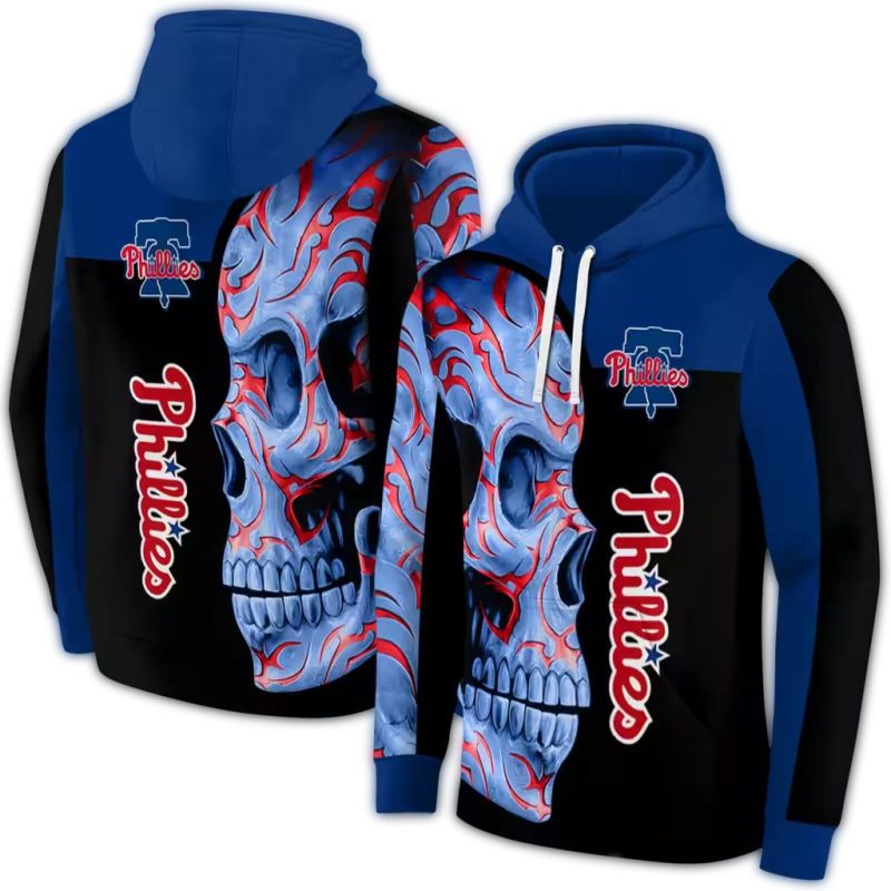 Philadelphia Phillies Skull Motif AOP Hoodie 1