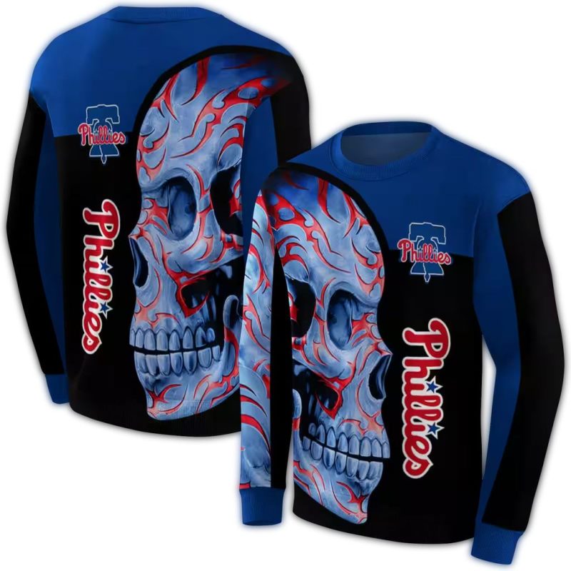 Philadelphia Phillies Skull Motif AOP Sweatshirt 1