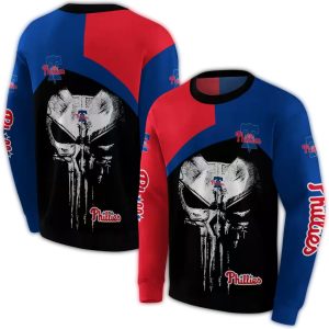 Philadelphia Phillies Skull Punisher All Over Print Sweatshirt