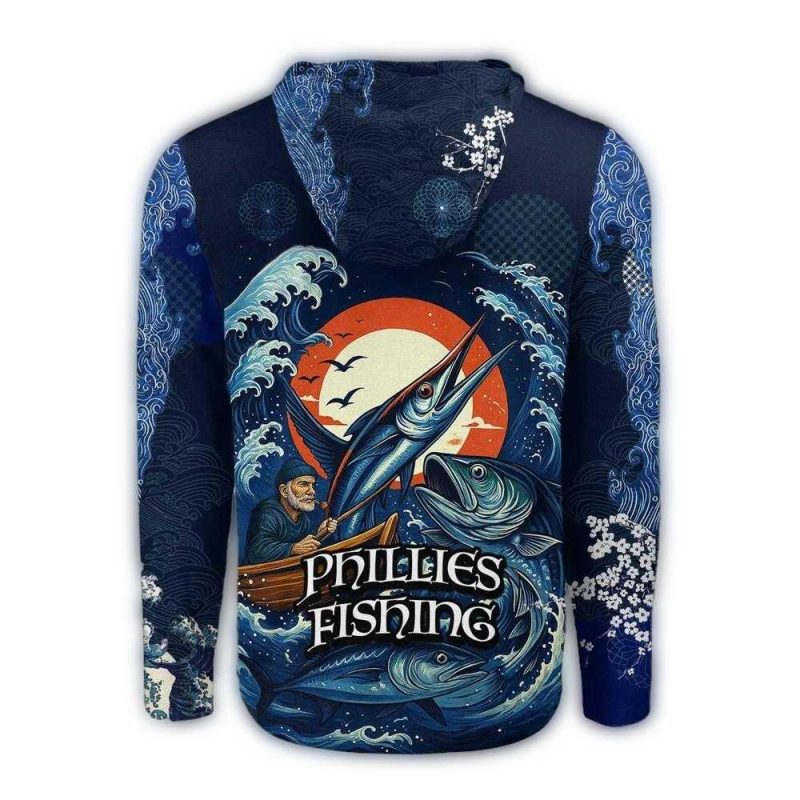 Philadelphia Phillies Wave Hunter All-Over Print Fishing Hoodie - Image 2