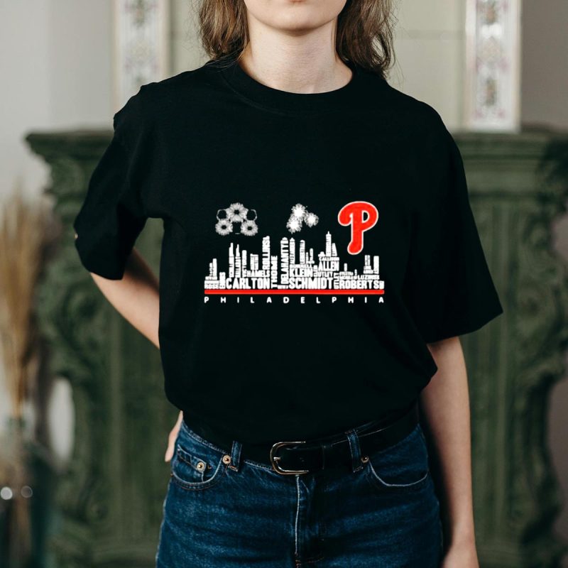 Philadelphia Phillies Skyline T-Shirt with Iconic Player Names Design - Image 2